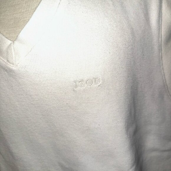 Izod Mens Golf Sweater Vest Beige Size XXL Cotton EUC Knit Pattern - Picture 2 of 3